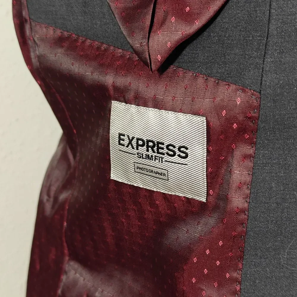 Express Photographer Men's Sport Coat‎ Blazer CH Gray Wool Blend Slim Fit 42L